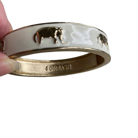 FORNASH Elephant Hinge Bangle Bracelet Gold & Cream Enamel 7.25" - Picture 6 of 8